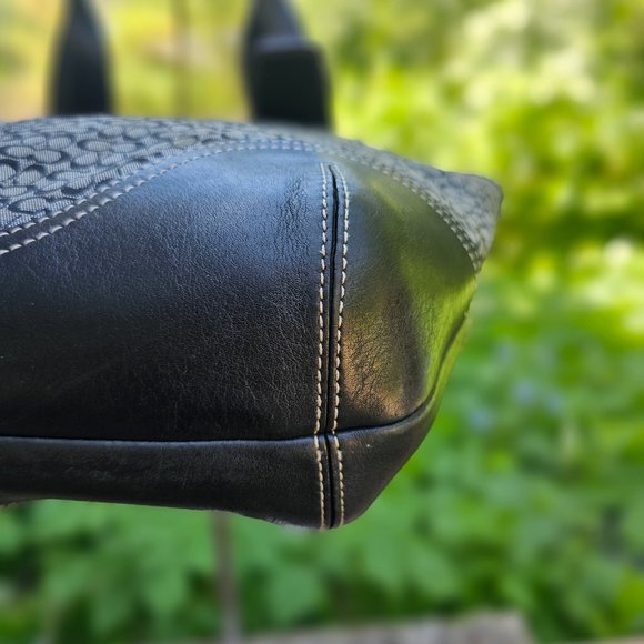 Coach Signature Shoulder Tote Bag Handbag Black and Tan Leather/canvas - Picture 8 of 15